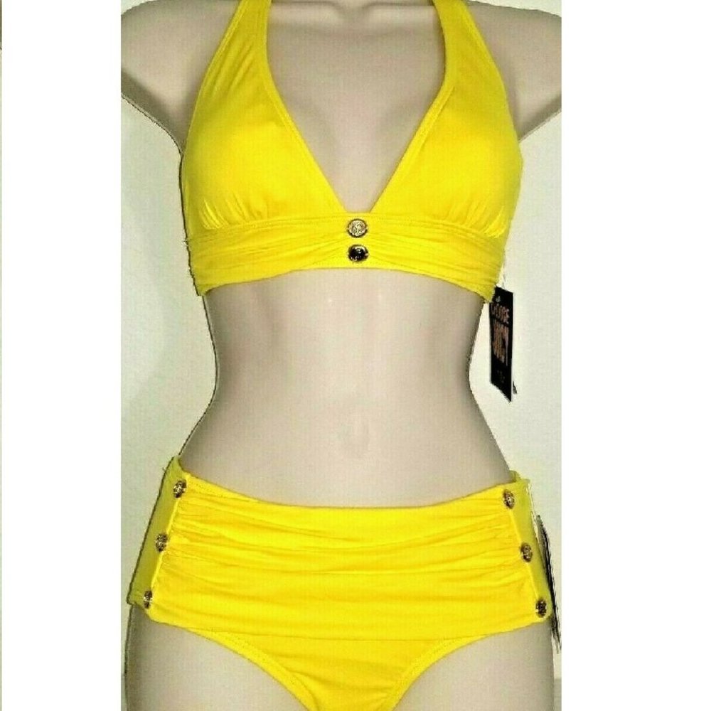 JUICY COUTURE MISS DIVINE 2PC HALTER GRAPEFRUIT YELLOW SWIMSUIT P-XS, L NWT!